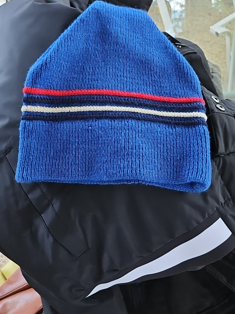 Vintage MEISTER  For Hagemeister SF Blue Knit Beanie with Red and White Stripe